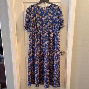 Navy Floral Tiered Dress